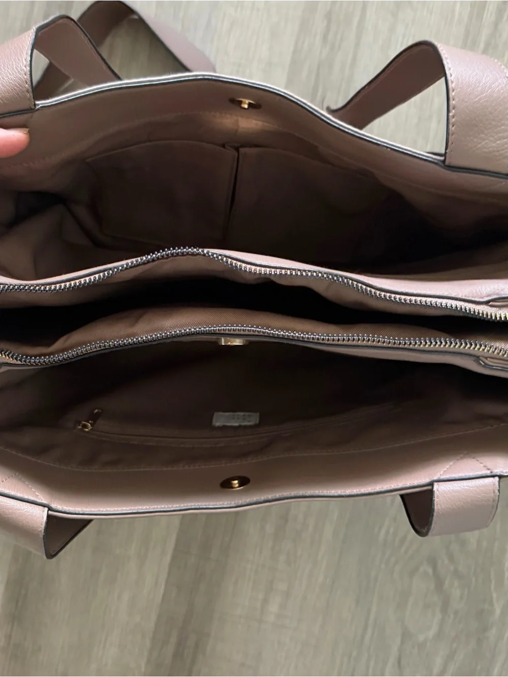 a new day Mauve Taupe Leather Laptop Tote with Removable Strap